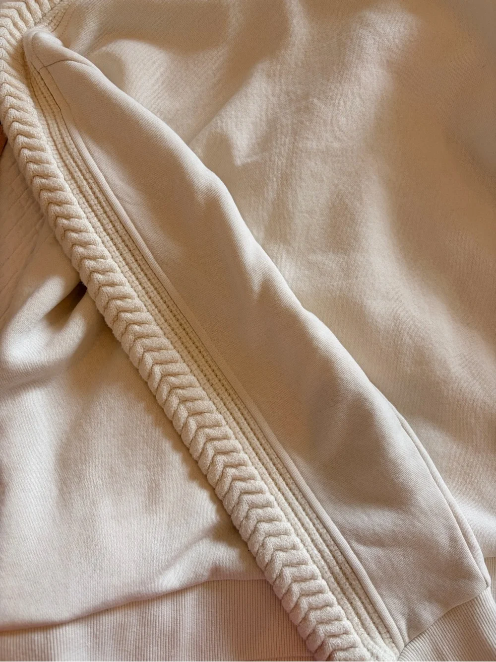 Zara Cream Crewneck Sweater with Braided Sleeve Detail